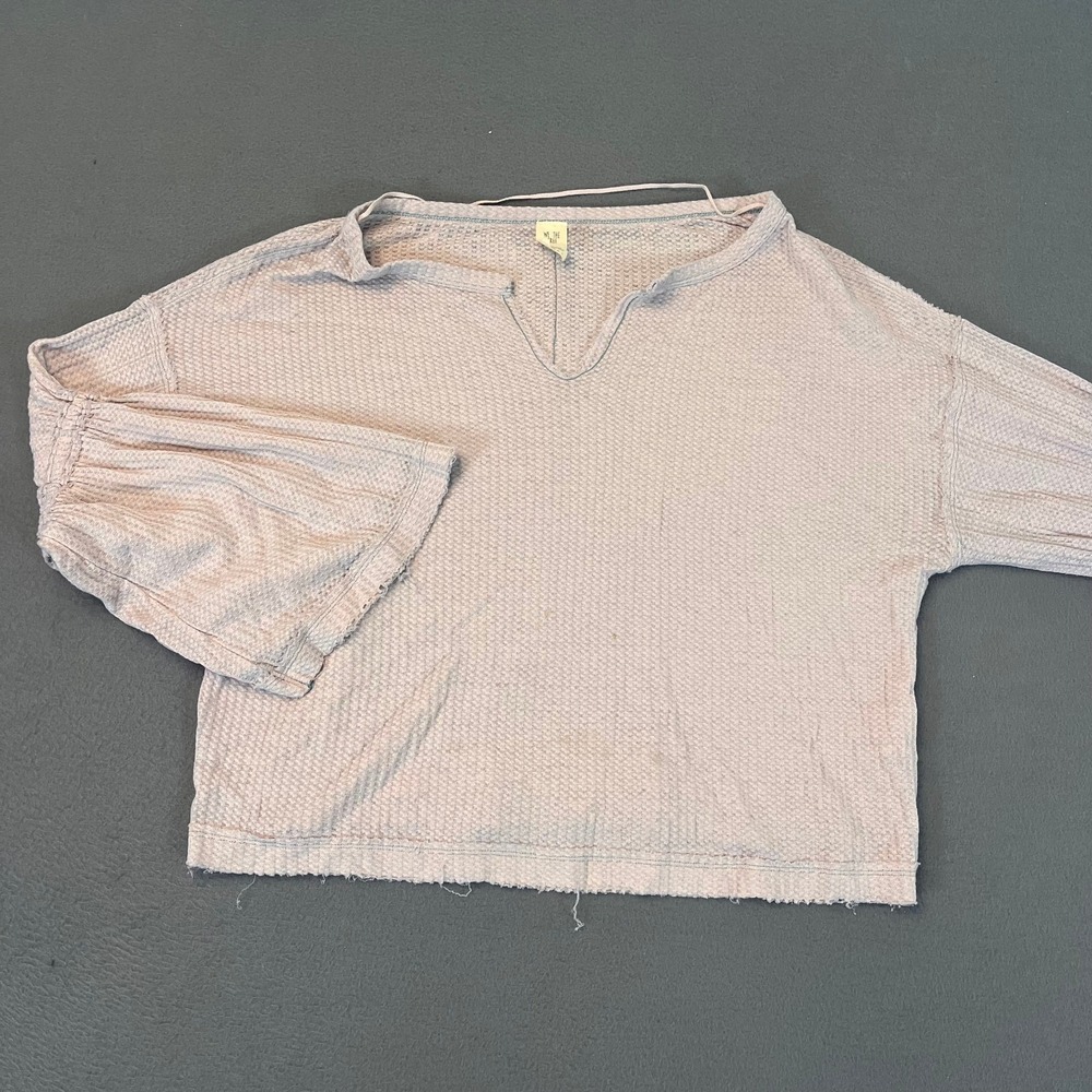Free People Dahlia Pink Thermal Waffle Knit Sweater Womens Small Oversized Bell